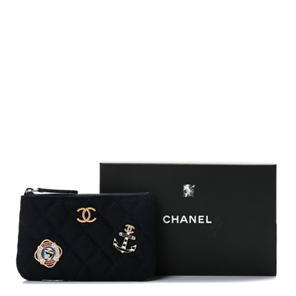 Chanel Wool Quilted Paris-Hamburg Charms Small Cosmetic Case Navy 5 of 5