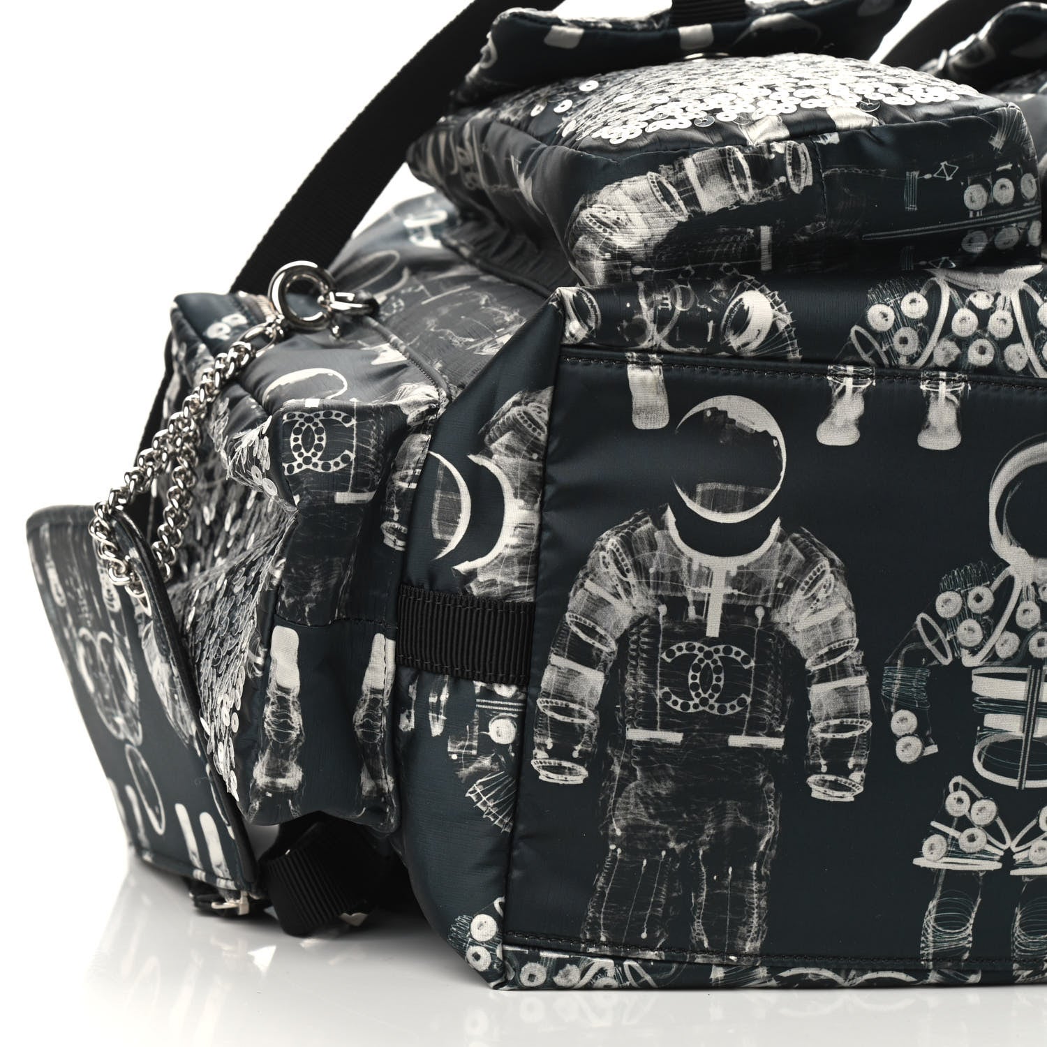 Chanel Sequin Nylon Lambskin Astronaut Essentials Backpack Black White 8 of 9