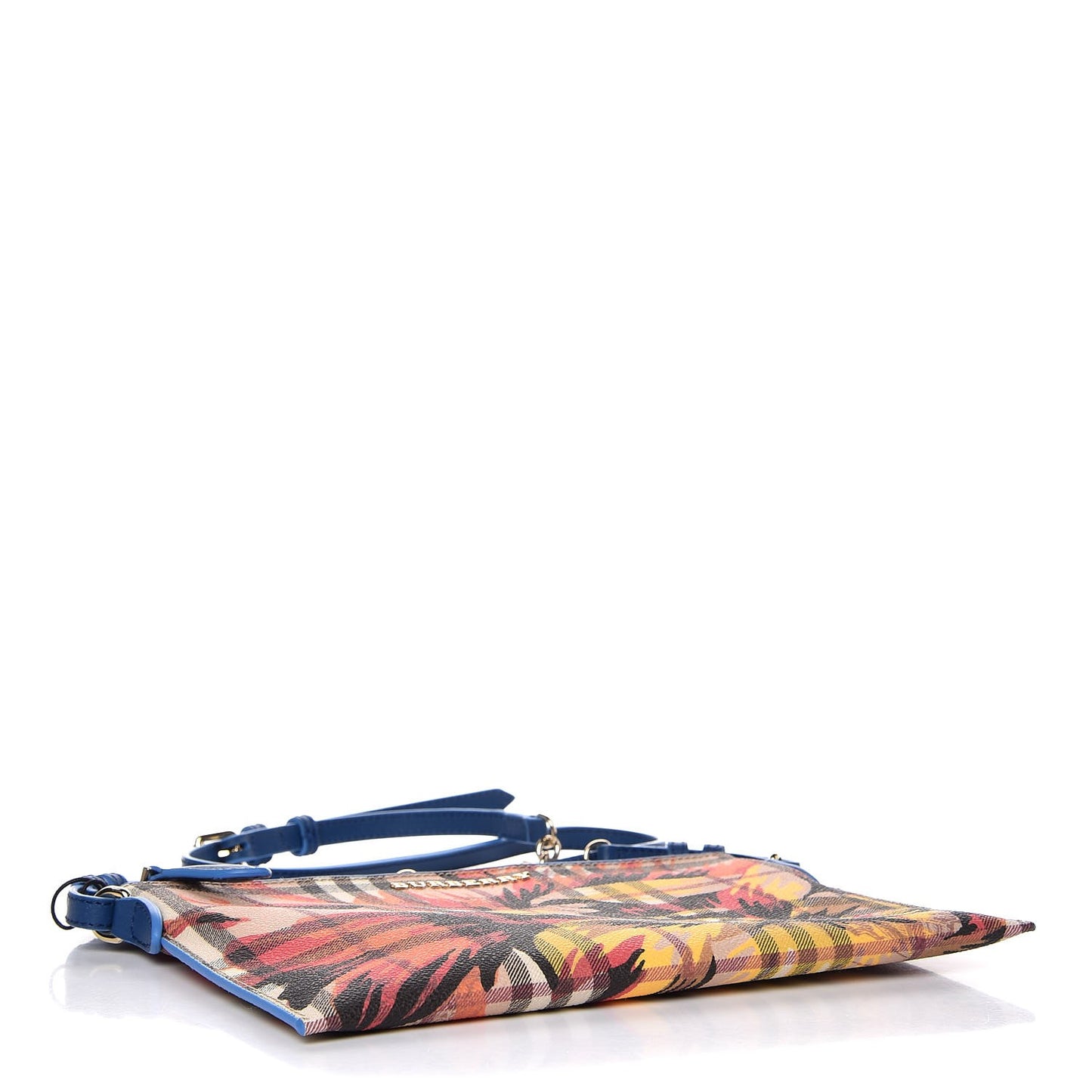 Haymarket Check Floral Print Peyton Wristlet Mineral Blue Burnt Orange