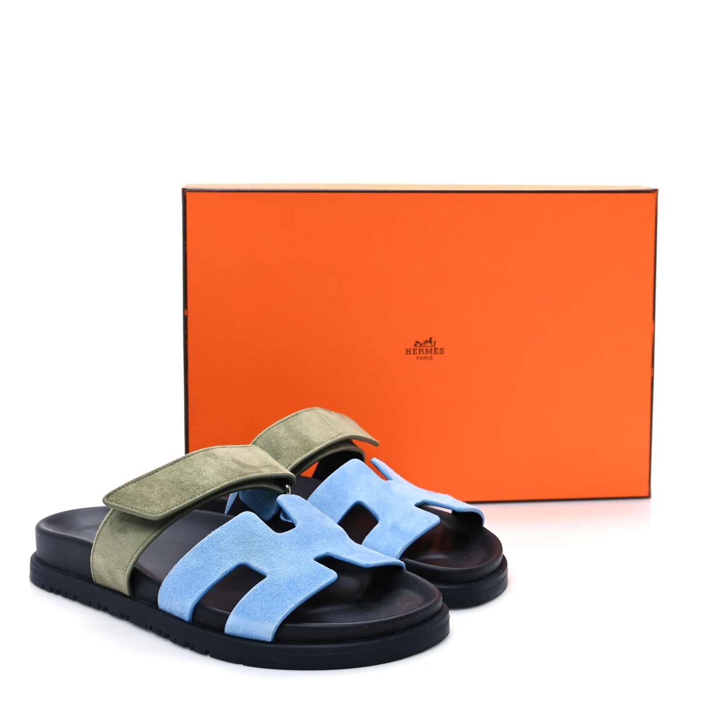 Suede Goatskin Womens Chypre Sandals 35.5 Bleu Cameo Vert Celadon