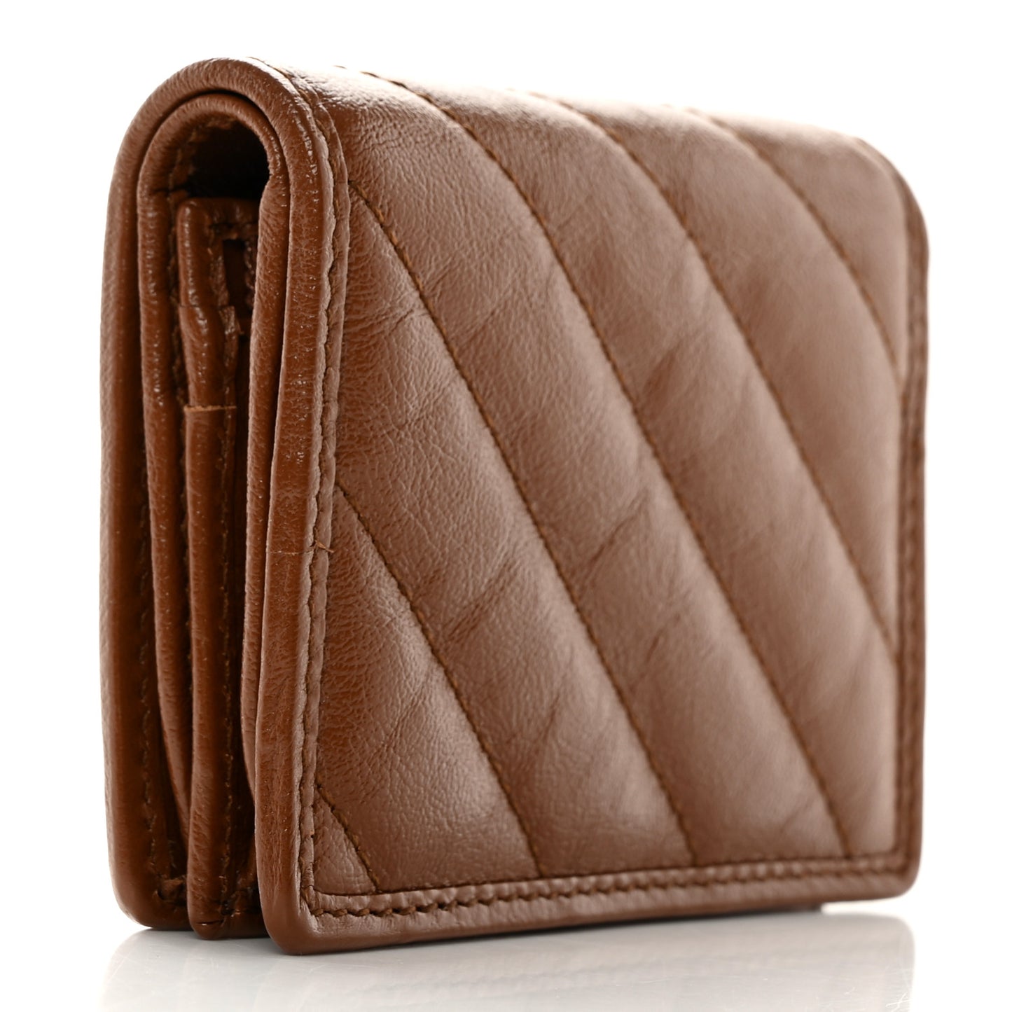 Azalea Calfskin Matelasse Diagonal Torchon GG Marmont Card Case Wallet Brown