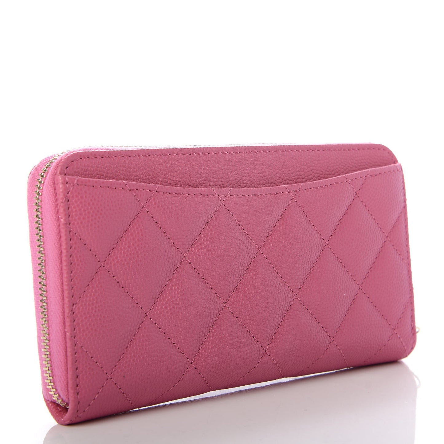 Caviar Quilted Medium Zip Around Wallet Pink