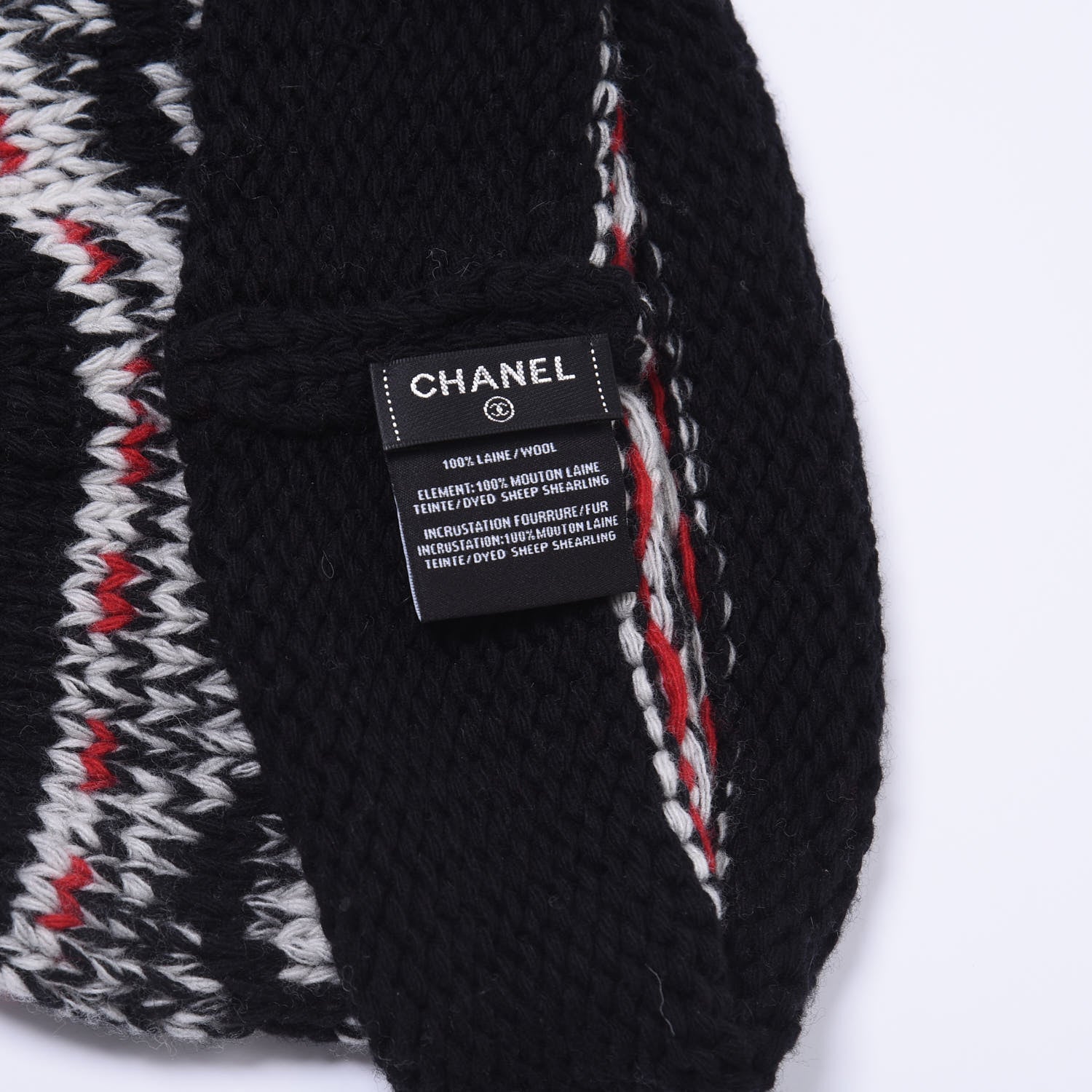 Chanel Wool Shearling CC Beanie Hat Black Multicolor 2 of 2