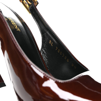 Saint Laurent Vernice Gloss Dune 110 Slingback Pumps 39 Marron Glace 8 of 9