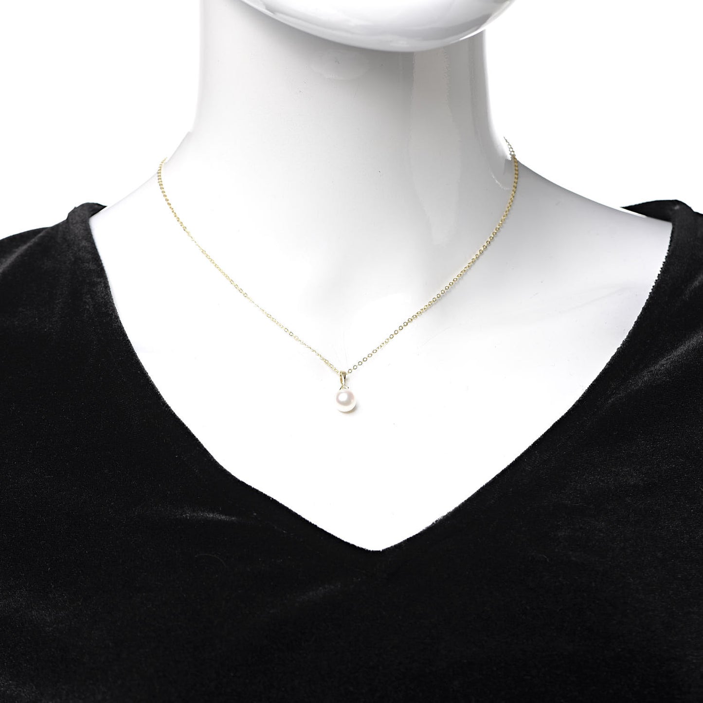 18K Yellow Gold Diamond Akoya Pearl 7mm Drop Pendant Necklace