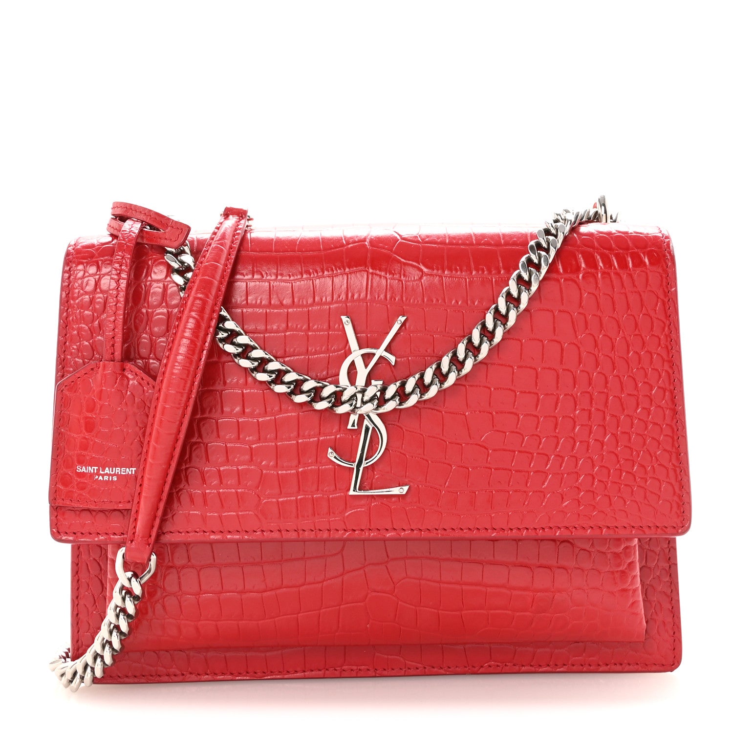 Saint Laurent Calfskin Crocodile Embossed Medium Monogram Sunset Rouge Eros 1 of 8