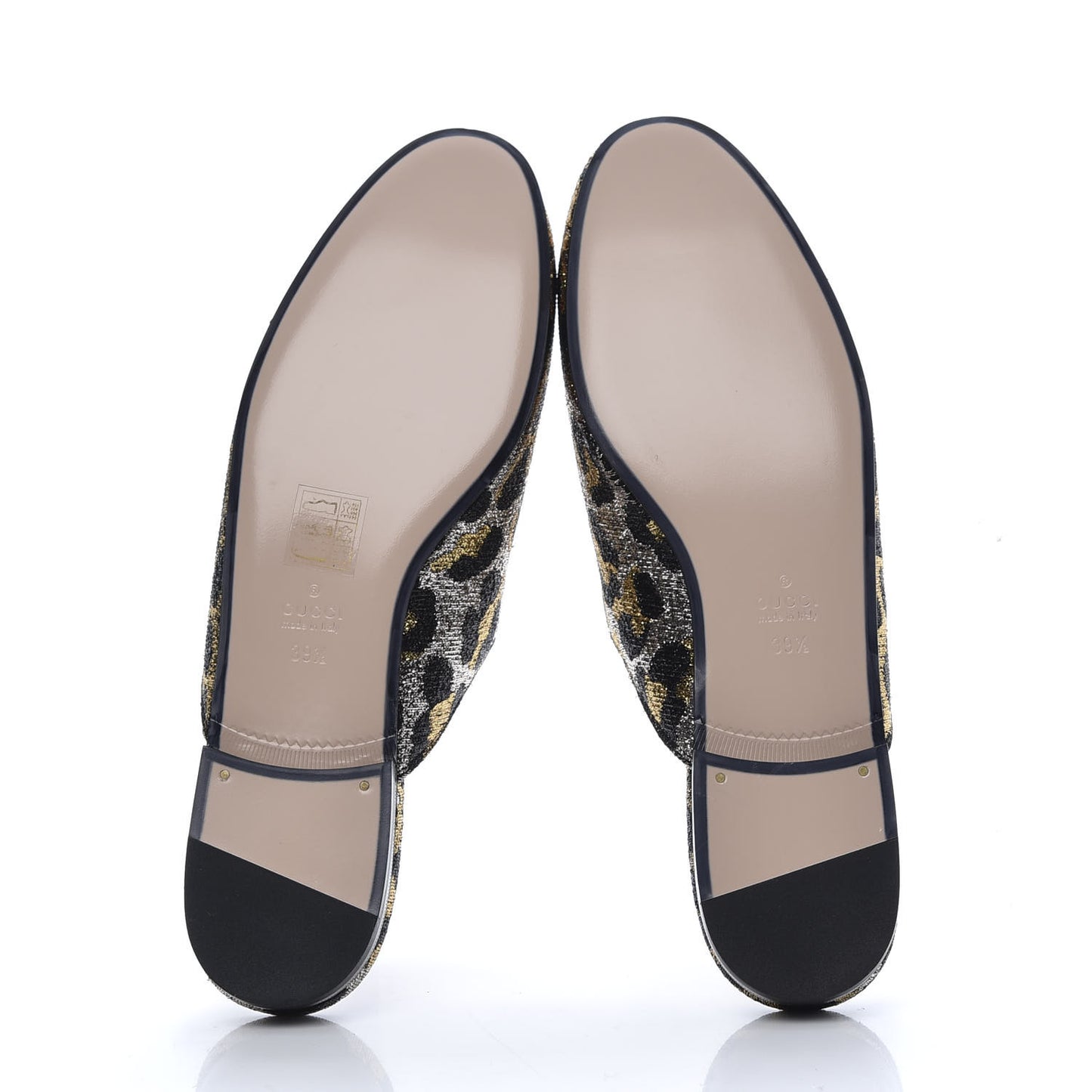 Lurex Jacquard Leopard Embroidered Womens Princetown Slippers 39.5 Black Gold