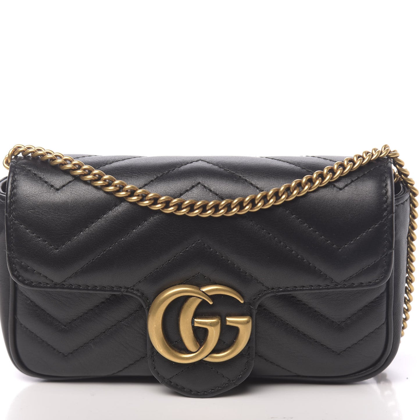 Calfskin Matelasse Super Mini GG Marmont Shoulder Bag Black