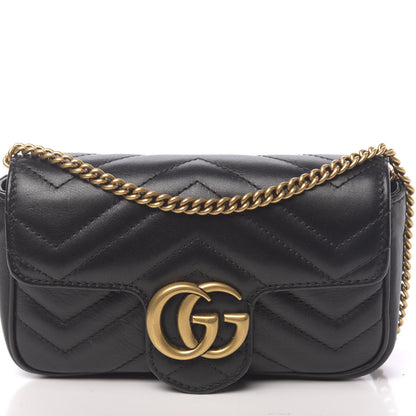 Gucci Calfskin Matelasse Super Mini GG Marmont Shoulder Bag Black 14 of 17