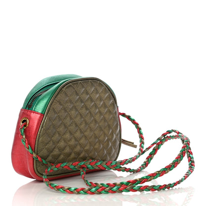 Gucci Laminated Nappa Trapuntata Mini Zumi Dome Shoulder Bag Rosso Jasmine Green Rame 3 of 10