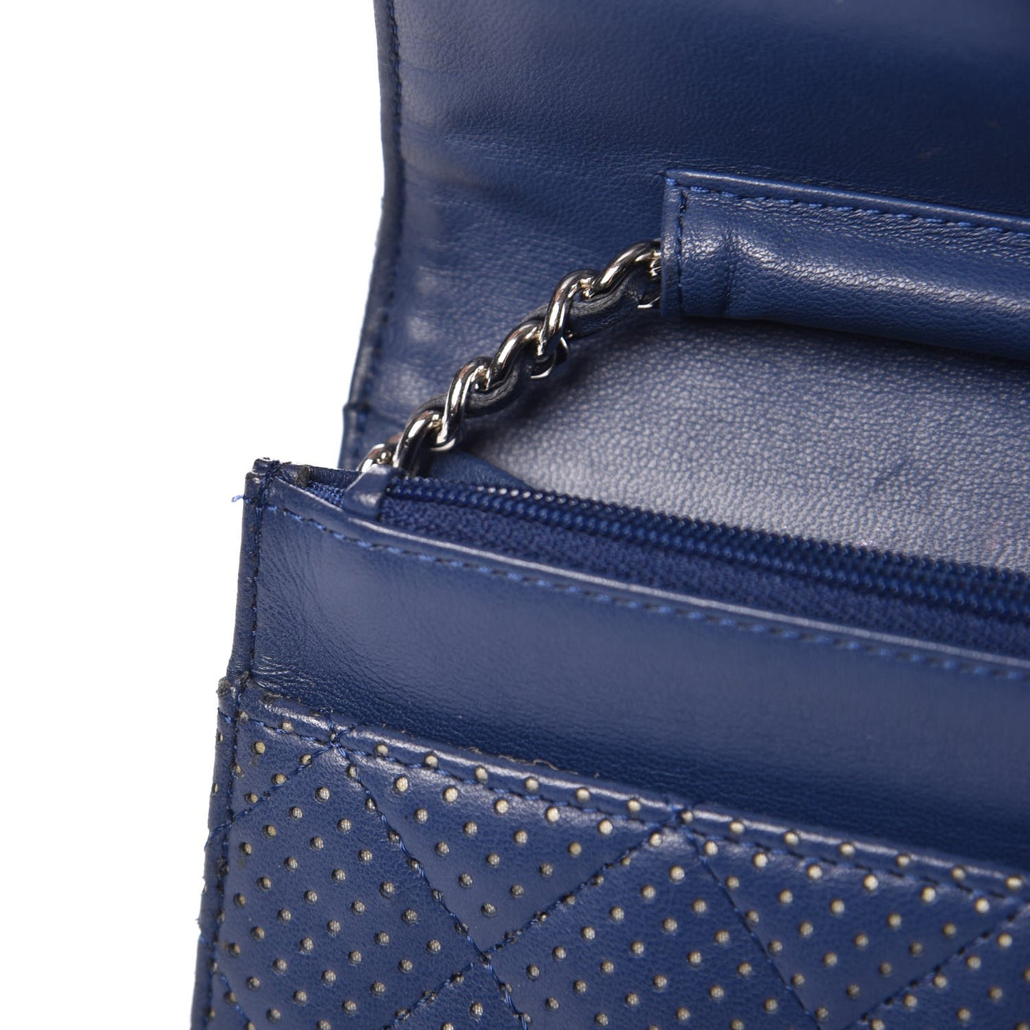 Perforated Lambskin Quilted Wallet On Chain WOC Blue