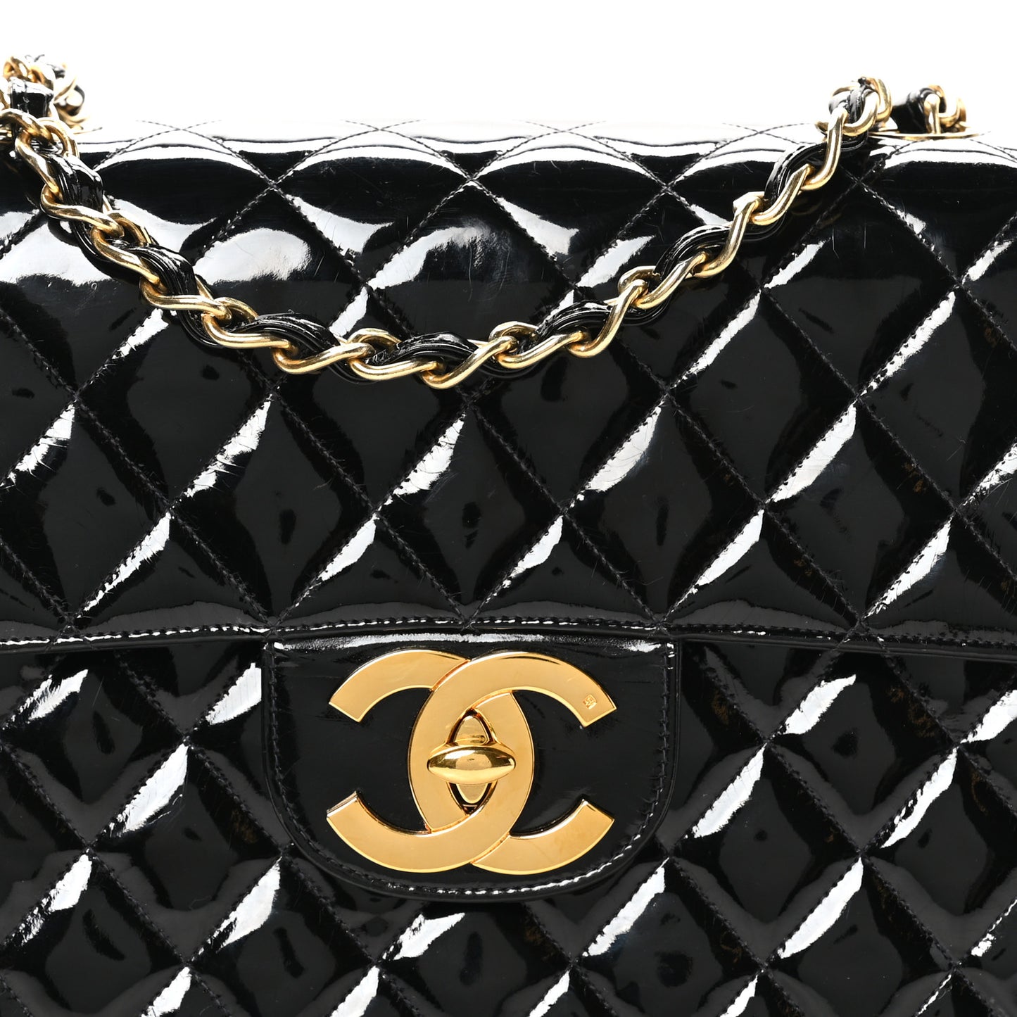 Patent Quilted XL Jumbo Single Flap Black