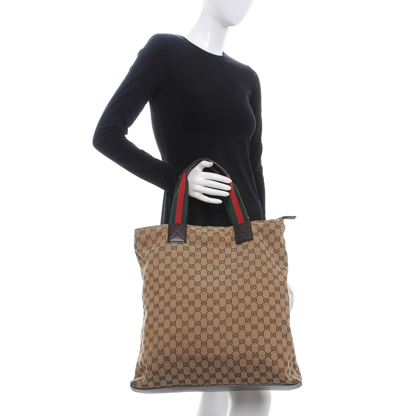GG Monogram Large Web Handle Vertical Tote Dark Brown