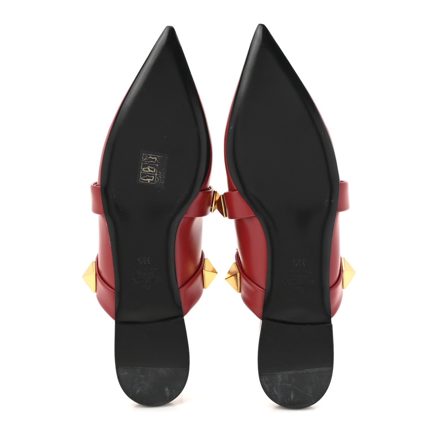 Valentino Garavani Calfskin Roman Stud Flat Mules 39.5 Red 6 of 11