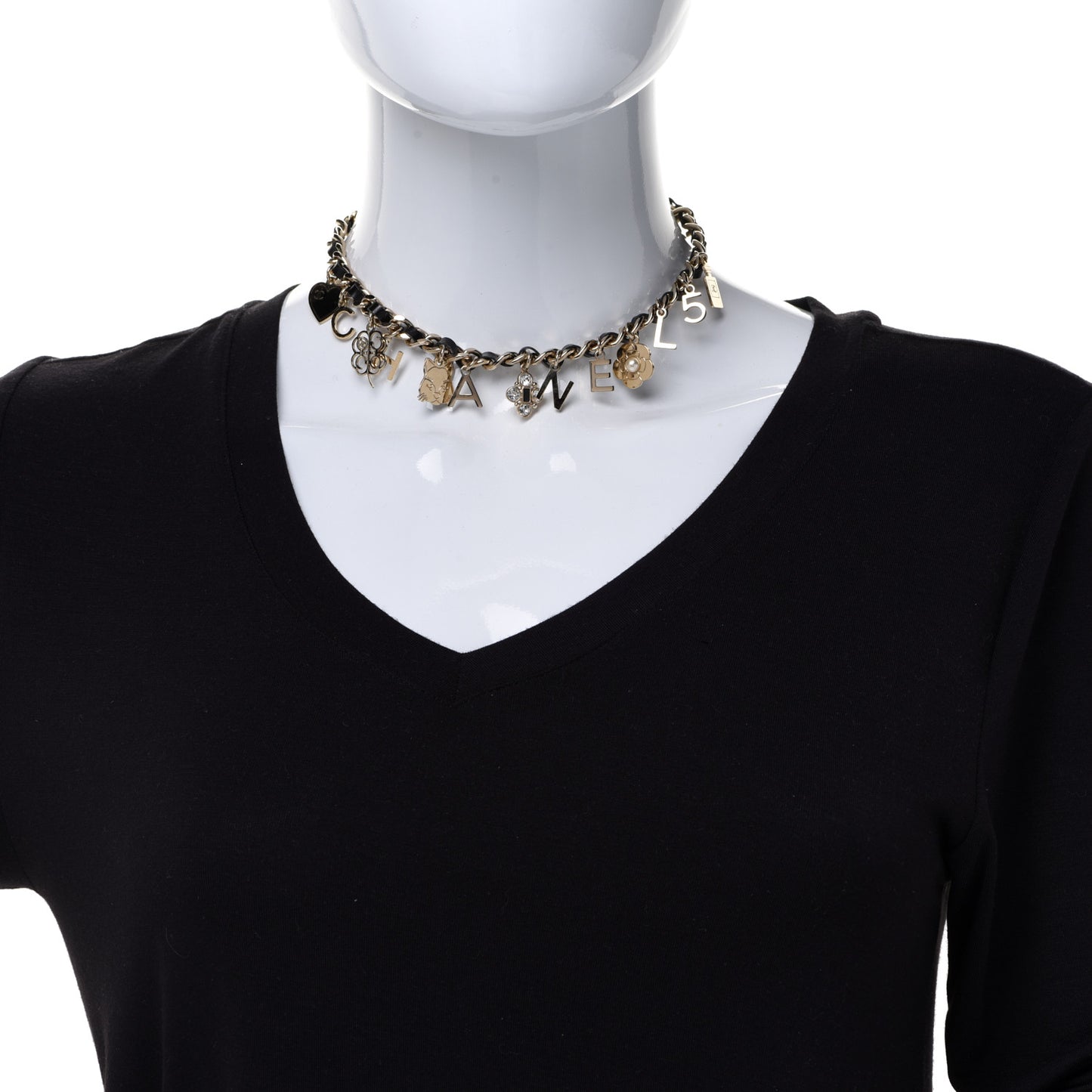 Lambskin Crystal CC Logo Charming Choker Gold Black