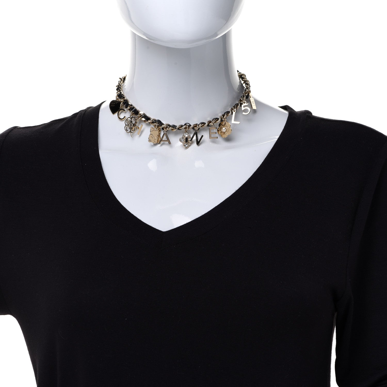 Chanel Lambskin Crystal CC Logo Charming Choker Gold Black 2 of 7