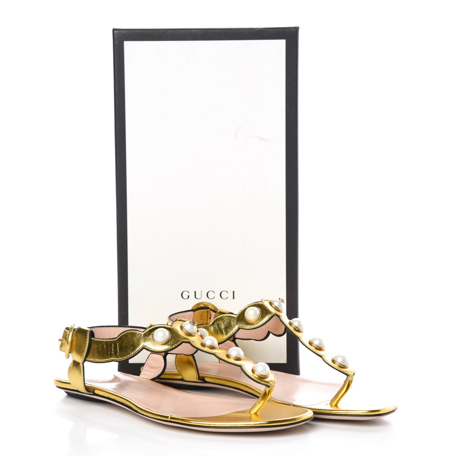 Gucci Metallic Nappa Willow Pearl Thong Sandals 39.5 Gold 8 of 8