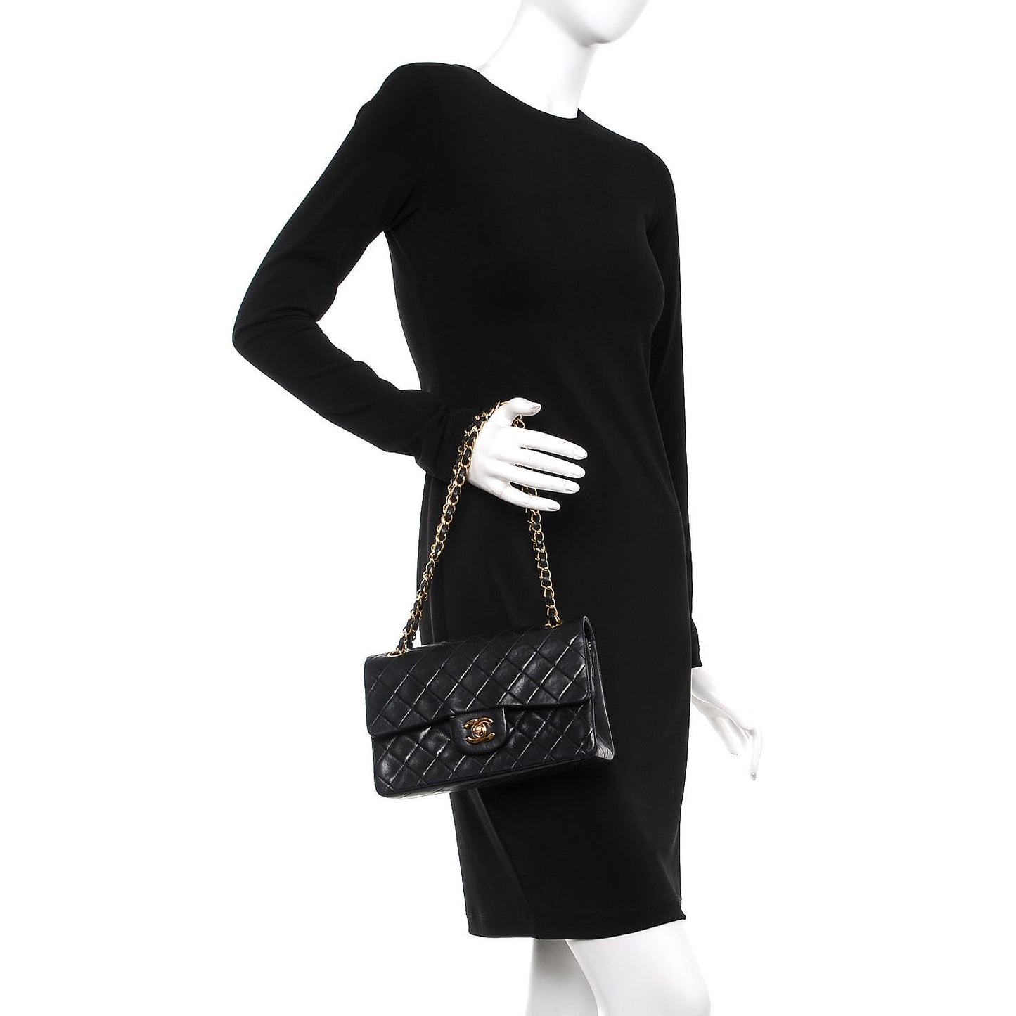 Lambskin Quilted Small Double Flap Black