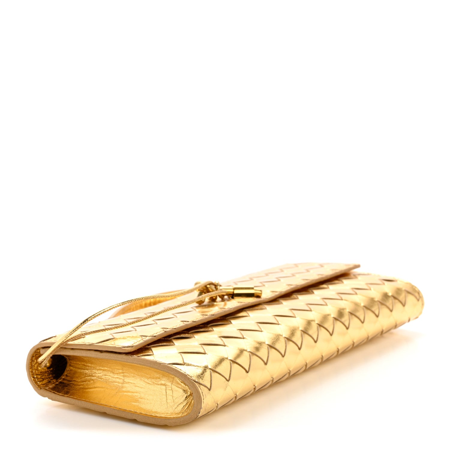 Bottega Veneta Metallic Lambskin Intrecciato Long Andiamo Top Handle Clutch Gold 4 of 12