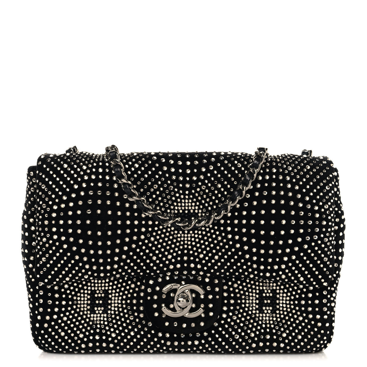 Velvet Strass Evening Flap Bag Black Silver