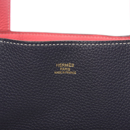 Hermes Taurillon Clemence Double Sens 30 Reversible Tote Bleu Nuit Rose Azalee 9 of 15