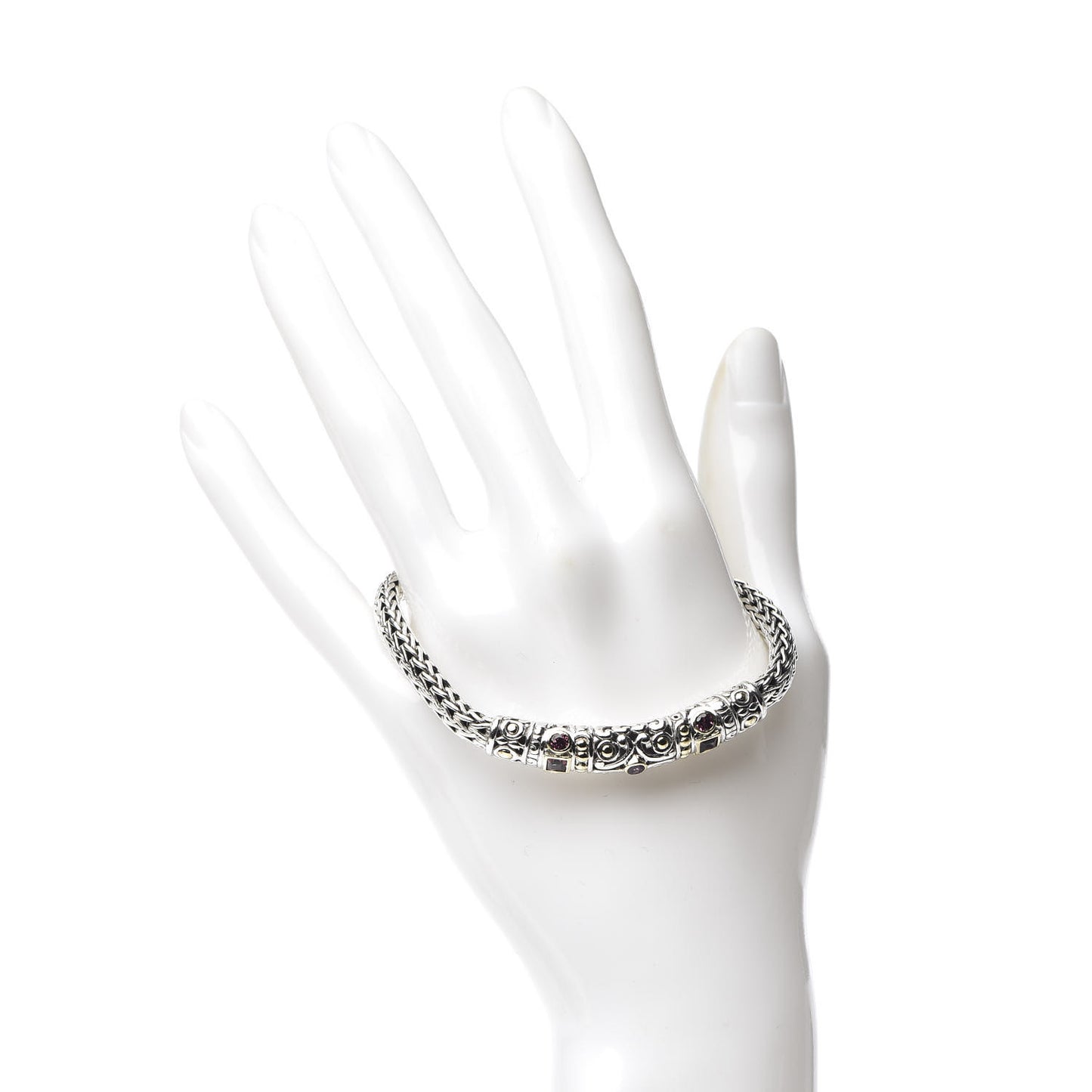 Sterling Silver 18K Yellow Gold Rhodolite Garnet 6.5mm Station Bracelet