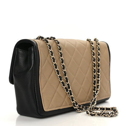 Chanel Calfskin Quilted Medium Graphic Flap Beige Black 3 of 10