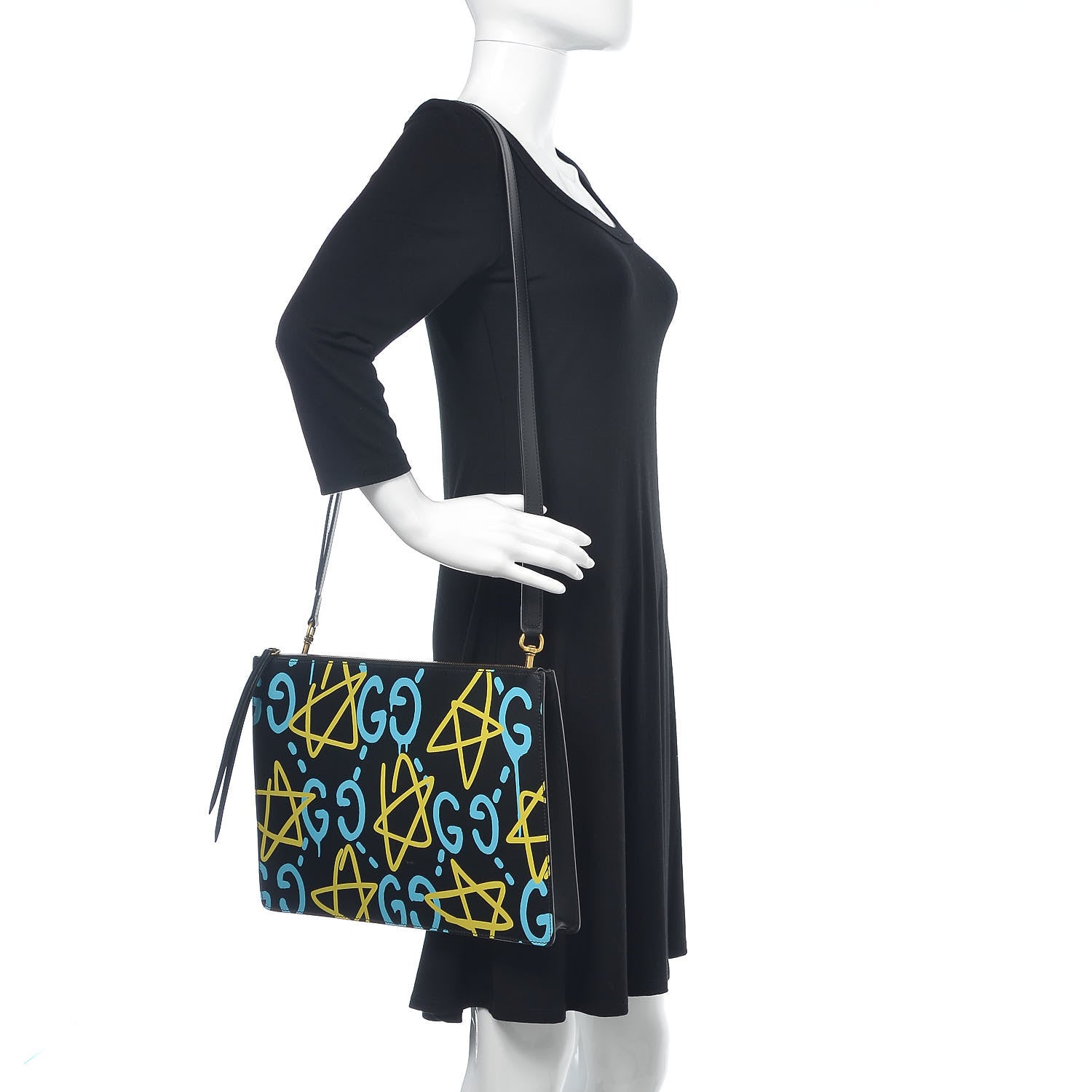 Gucci Calfskin GucciGhost Print GG Messenger Bag Black New Acquamarine 2 of 11
