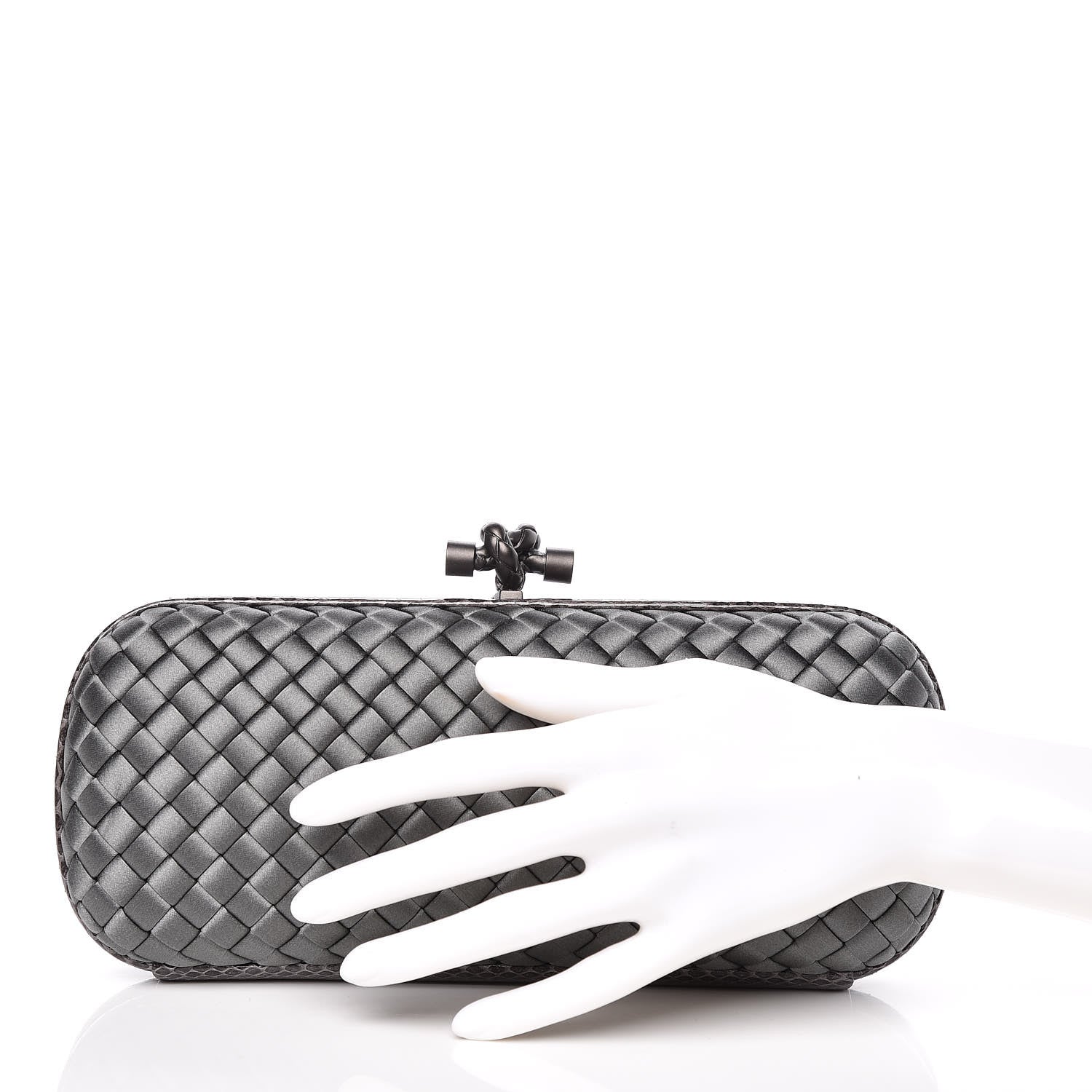 Bottega Veneta Satin Intreccio Impero Ayers Stretch Knot Clutch Grey 2 of 12