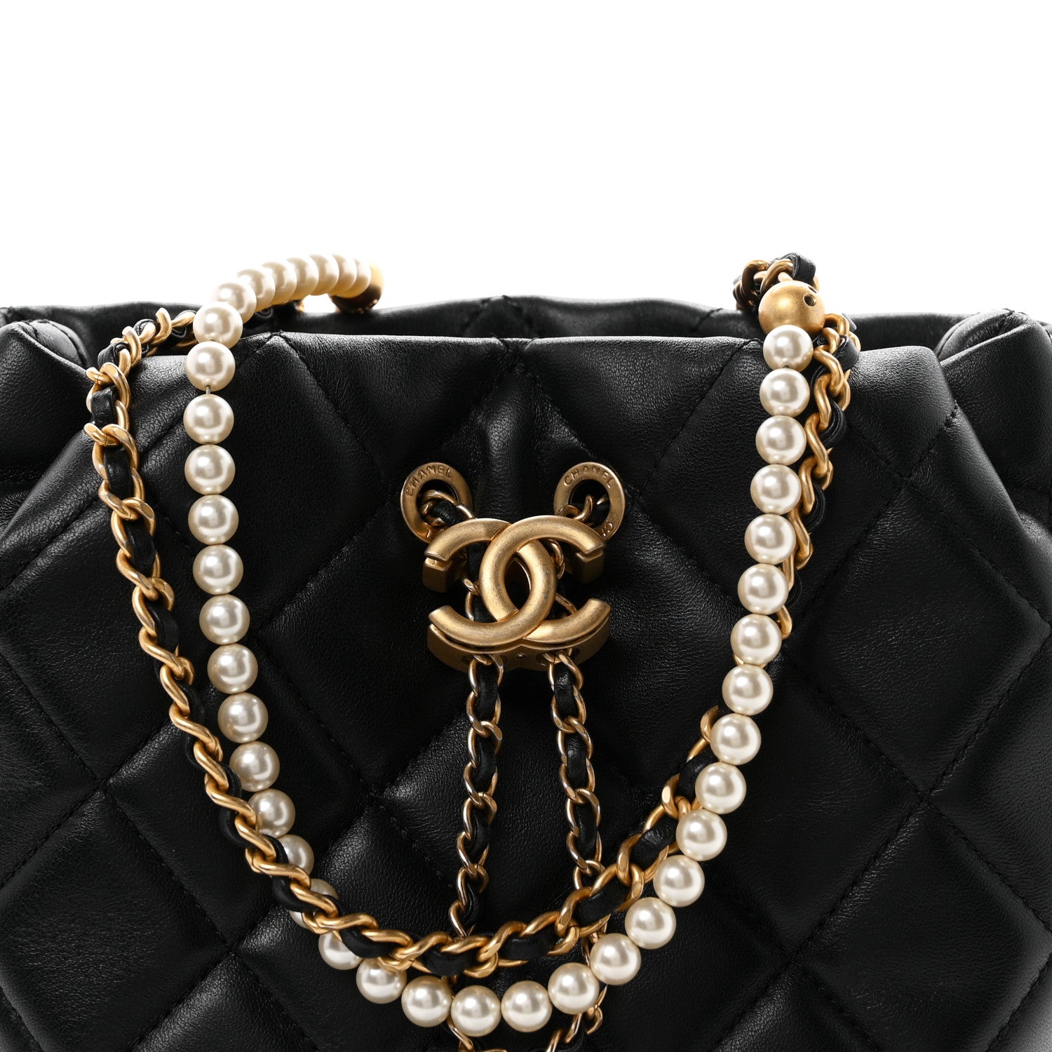 Chanel Lambskin Quilted My Perfect Chain Bucket Drawstring Bag Black 8 of 10