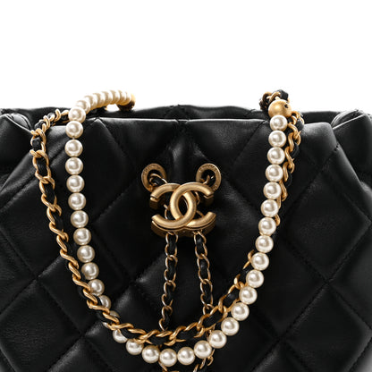 Chanel Lambskin Quilted My Perfect Chain Bucket Drawstring Bag Black 8 of 10