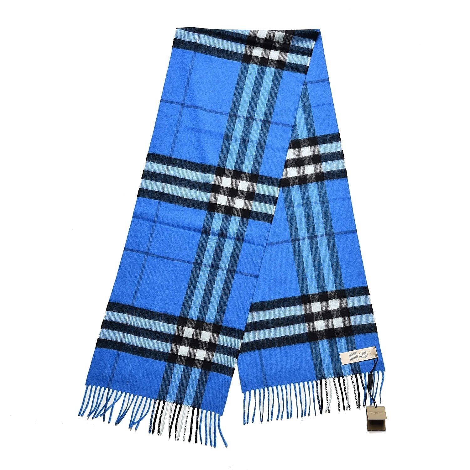 Burberry Cashmere Giant Check Fringe Scarf Bright Cornflower Blue 3 of 6