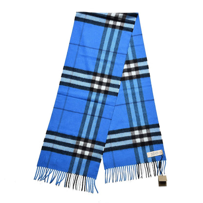 Burberry Cashmere Giant Check Fringe Scarf Bright Cornflower Blue 3 of 6