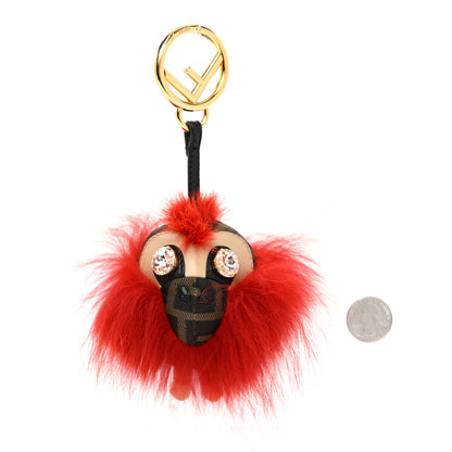 Fendi Fox Fur Nappa Zucca Zucchino F is Fendi Space Monkey Bag Charm Tobacco Fragola 2 of 5
