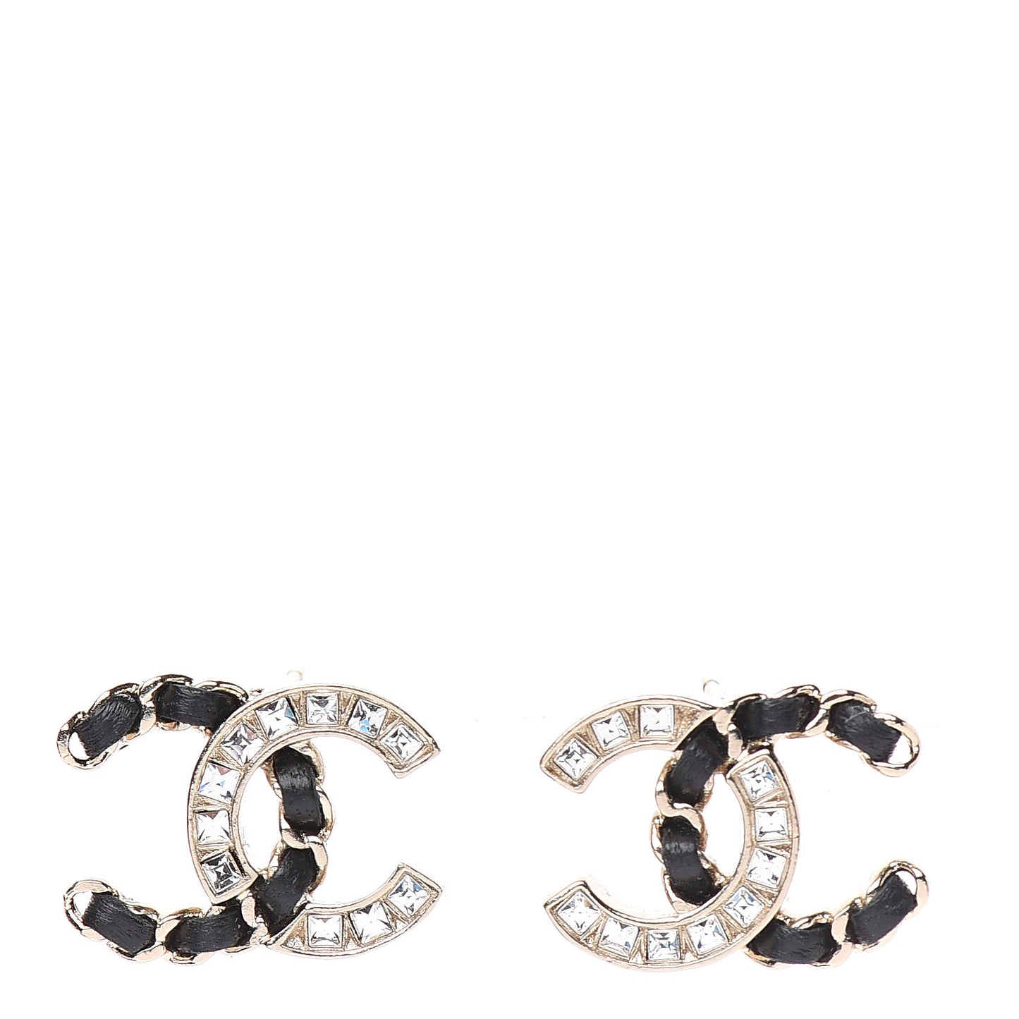 Crystal Baguette Lambskin Chain CC Vintage Allure Stud Earrings Black Gold