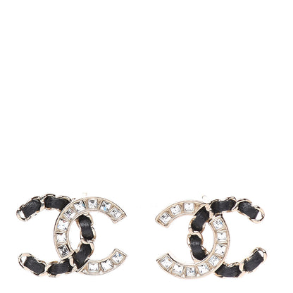 Chanel Crystal Baguette Lambskin Chain CC Vintage Allure Stud Earrings Black Gold 1 of 5