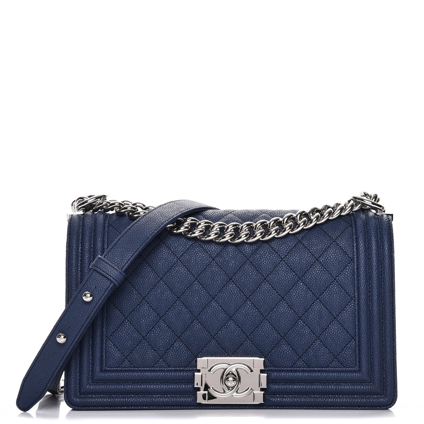 Caviar Quilted Medium Boy Flap Dark Navy Blue
