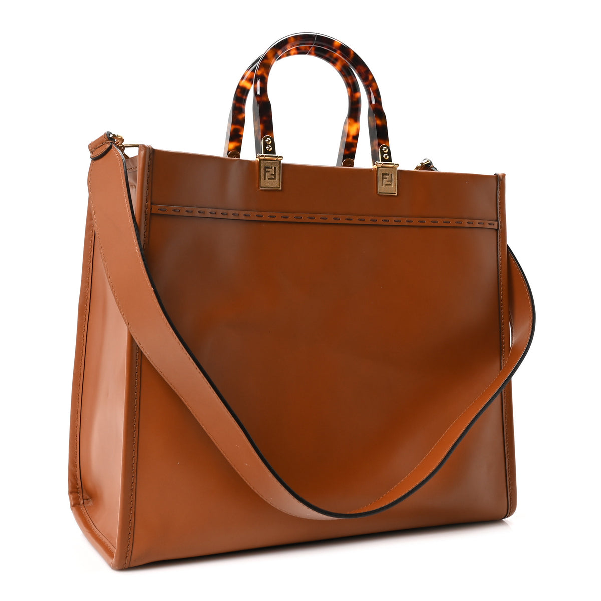Fendi Vitello King Plexiglass Medium Fendi Sunshine Shopper Tote Cuoio 3 of 10