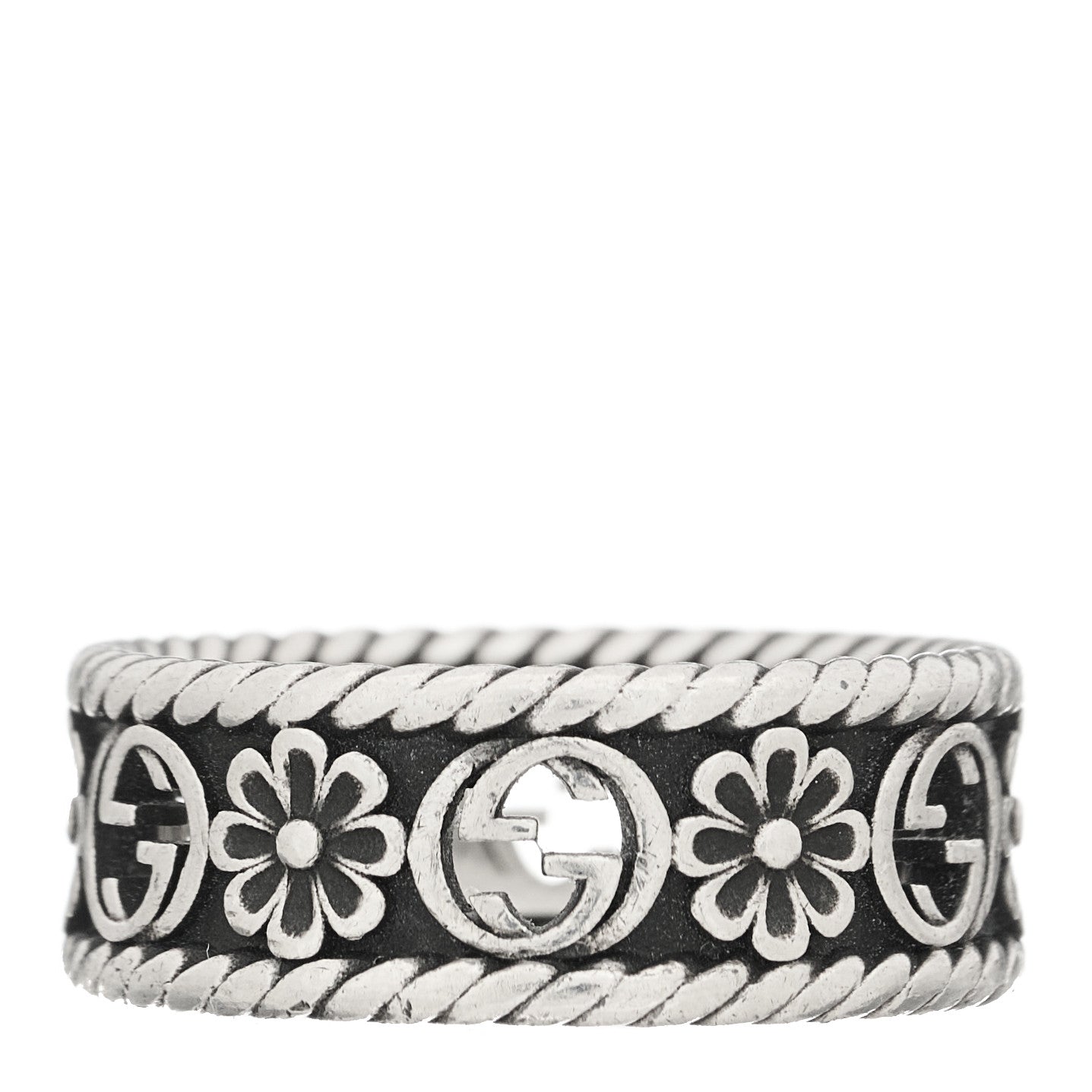 Gucci Sterling Silver Interlocking G Flower Ring 56 7.5 5 of 13