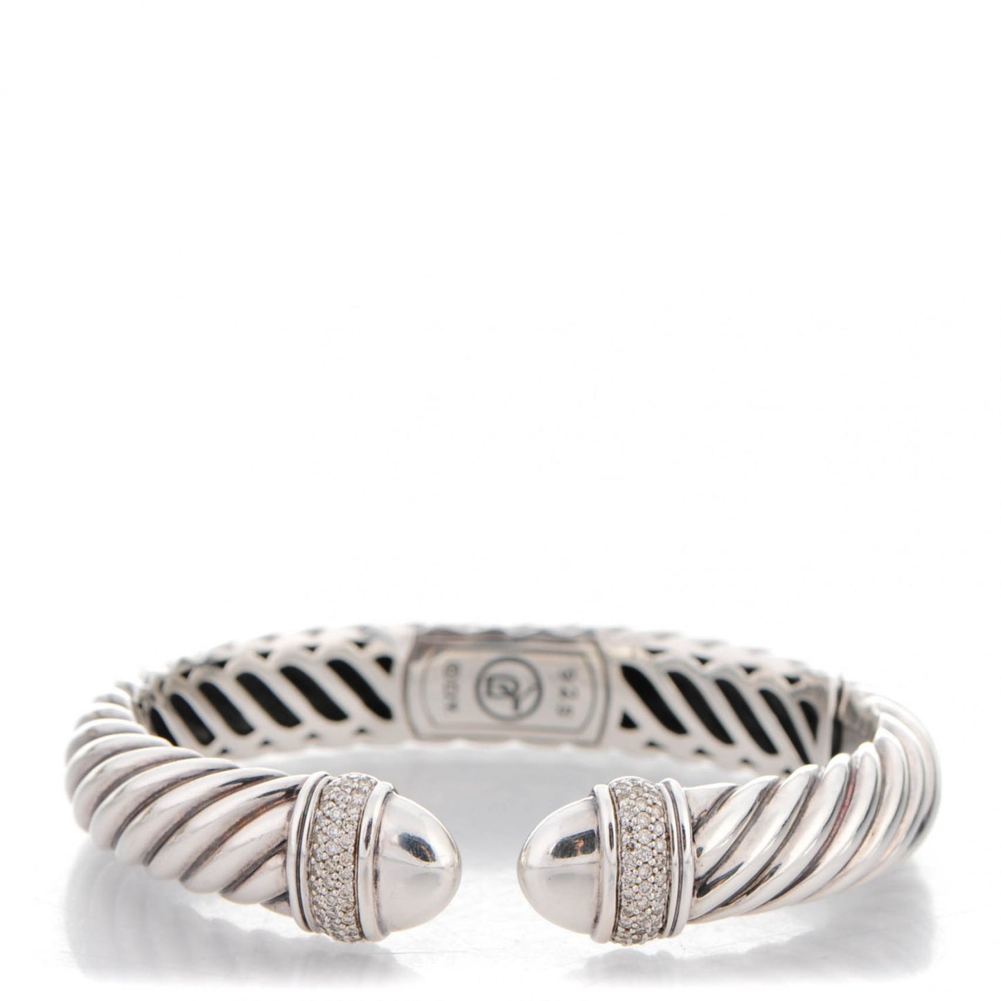 Sterling Silver Pave Diamond 10mm Sculpted Cable Bracelet Medium