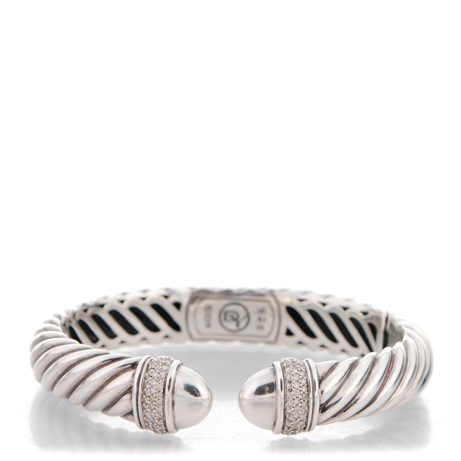 David Yurman Sterling Silver Pave Diamond 10mm Sculpted Cable Bracelet Medium 1 of 4