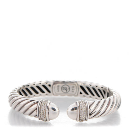 David Yurman Sterling Silver Pave Diamond 10mm Sculpted Cable Bracelet Medium 1 of 4