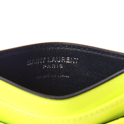 Saint Laurent Patent Grain De Poudre Matelasse Chevron Monogram Credit Card Case Neon Yellow 7 of 8