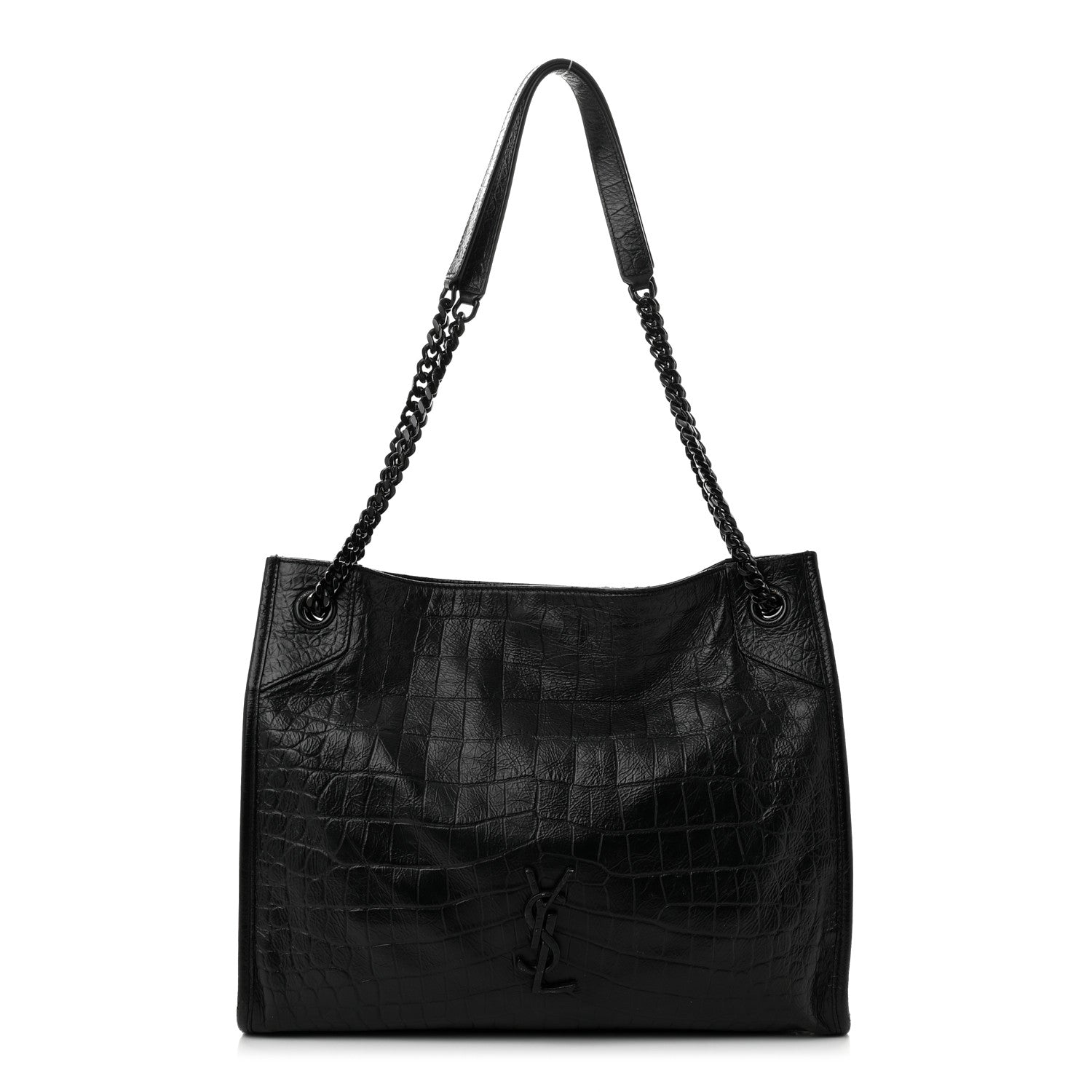 Saint Laurent Calfskin Crocodile Embossed Monogram Medium Niki Shopping Bag Black 1 of 9