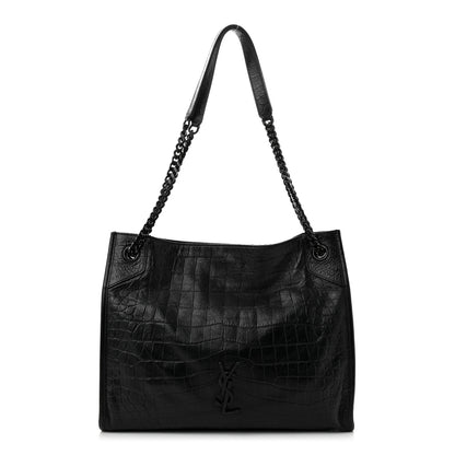 Saint Laurent Calfskin Crocodile Embossed Monogram Medium Niki Shopping Bag Black 1 of 9