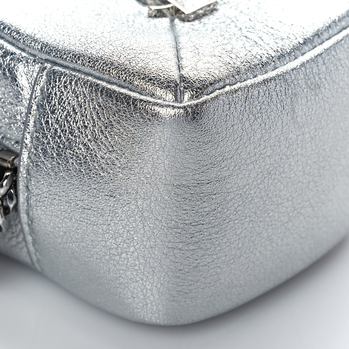 Crinkled Lame Calfskin Jaime Cube Charm Keychain Silver