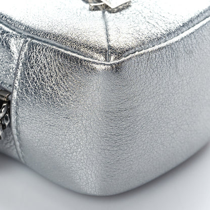 Saint Laurent Crinkled Lame Calfskin Jaime Cube Charm Keychain Silver 8 of 9