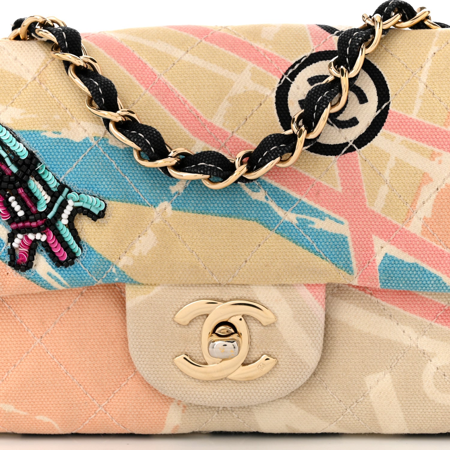 Chanel Canvas Small Printed Eiffel Tower Flap Bag Beige Multicolor 8 of 10