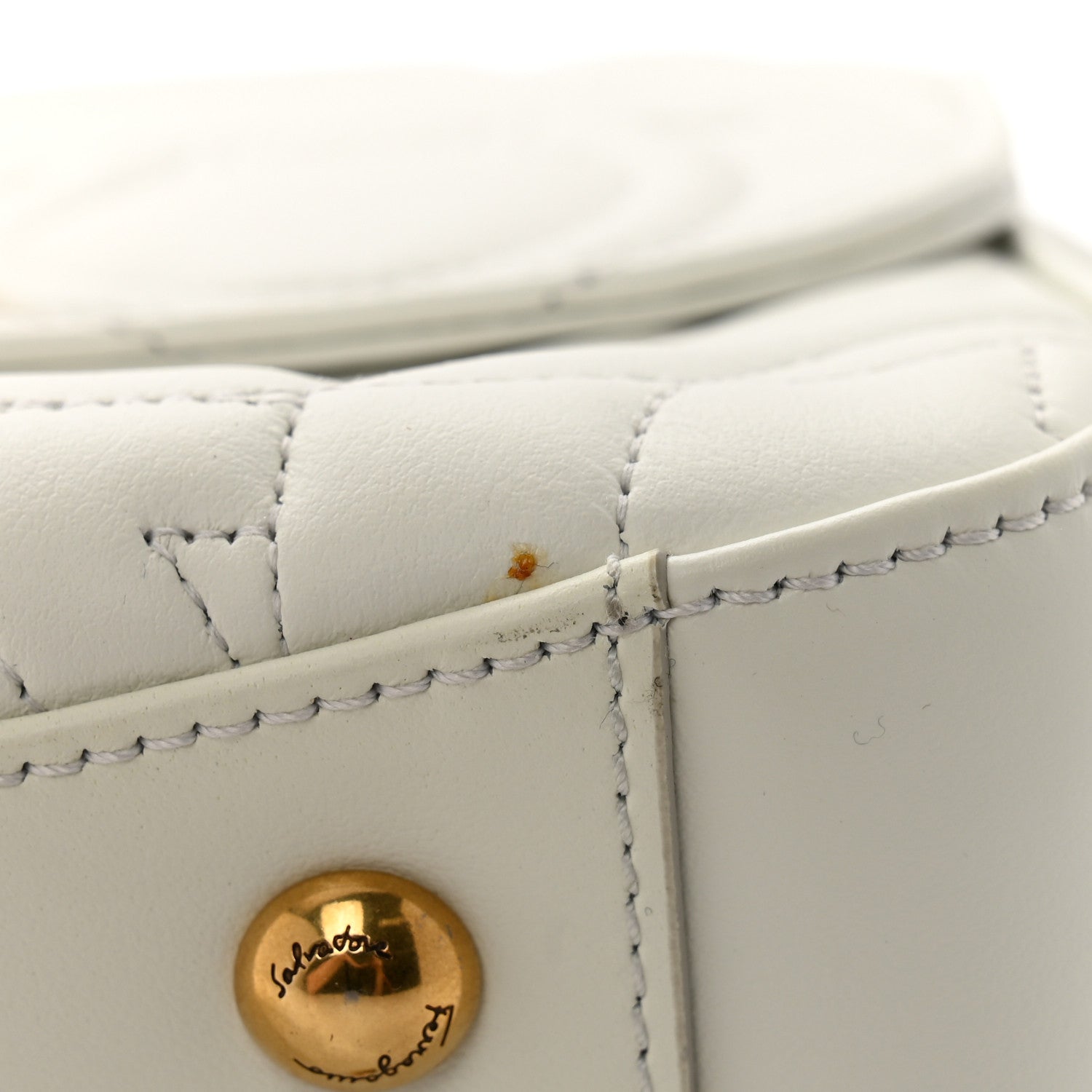 Salvatore Ferragamo Calfskin Quilted Gancini Top Handle Flap Bag White 10 of 11