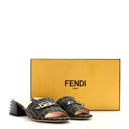 Fendi Jacquard Calfskin FF Crocodile Embossed Promenade Slide Sandals 38 Tobacco Moro Black 10 of 10